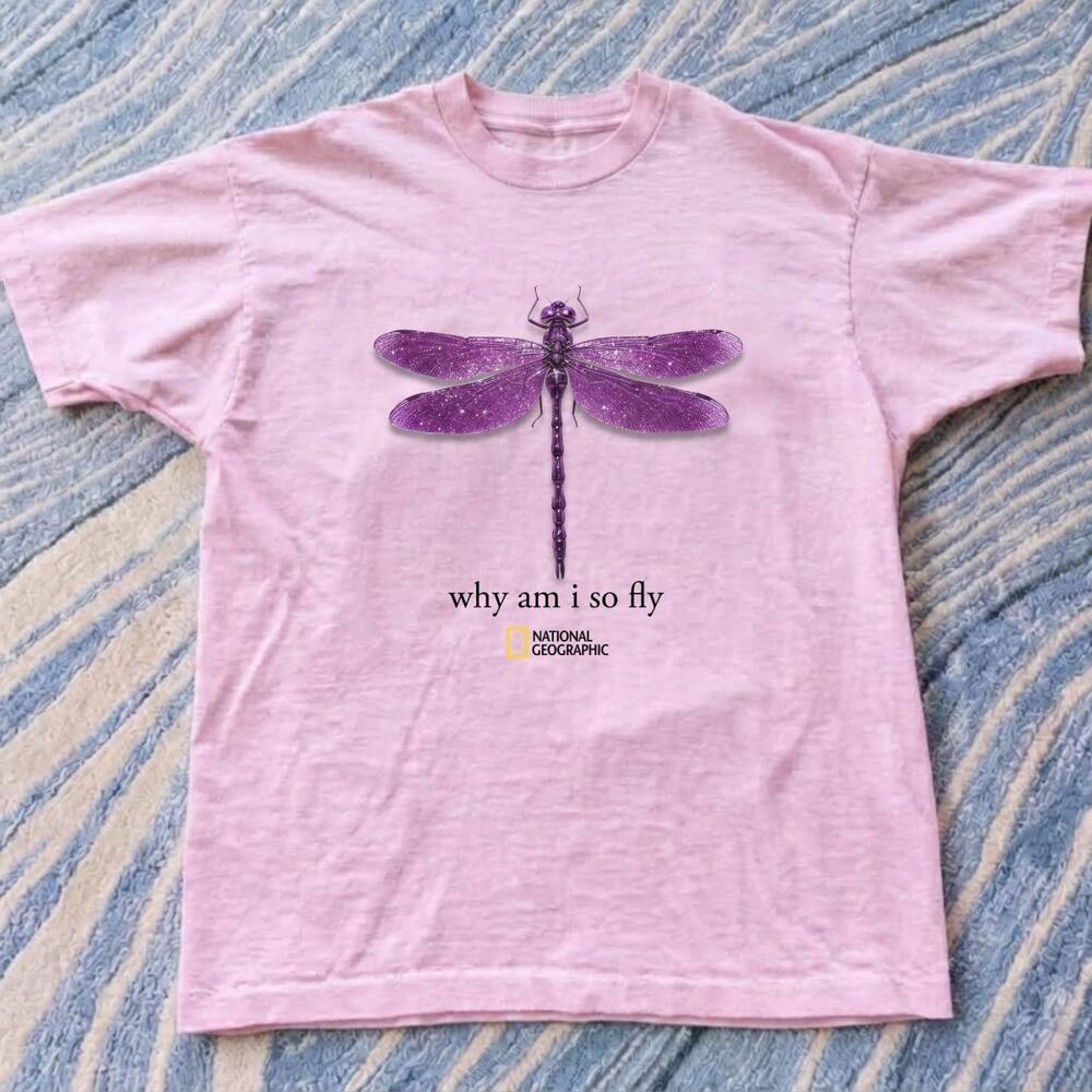 National Geographic Dragonfly Why Am I So Fly Graphic Tee Pink Aesthetic Shirt